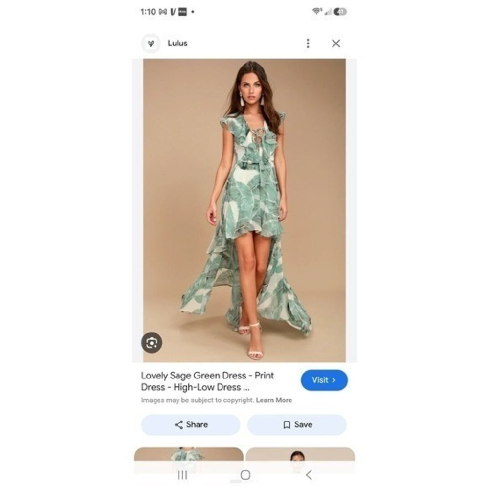 Lulus Lovely Sage Green Print High-Low Dress with Ruffle Detail